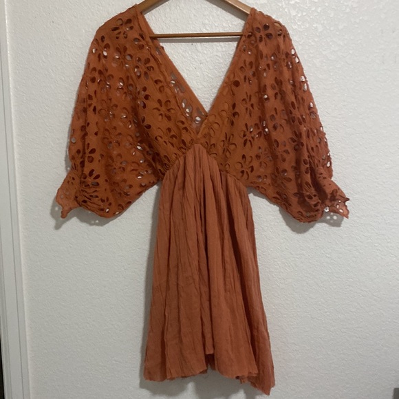 Free People Rust Eyelet Tunic Boho Top - Picture 2 of 12